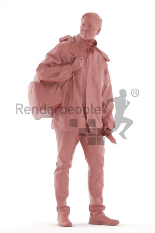 3d people outdoor, white 3d man standing