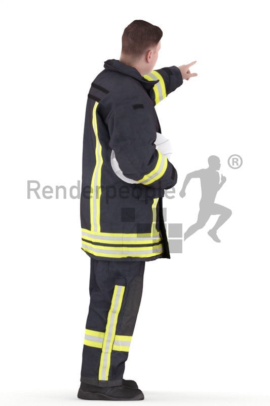 3D People model for 3ds Max and Cinema 4D – european man in fireworker wear, pointing on something