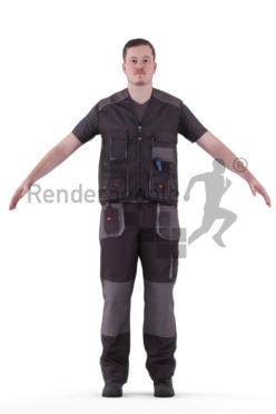 3d people construction, rigged man in A Pose