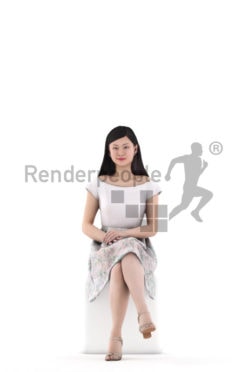 3D People model for 3ds Max and Maya – asian woman in event look, sitting and smiling