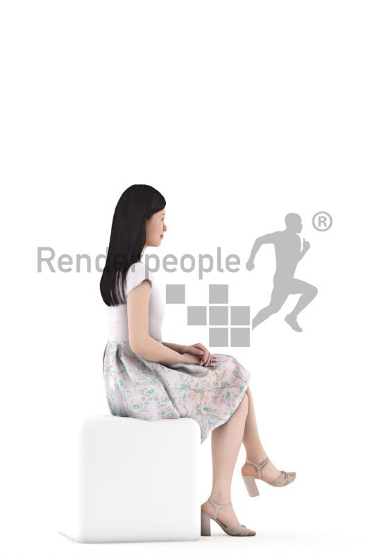 3D People model for 3ds Max and Maya – asian woman in event look, sitting and smiling