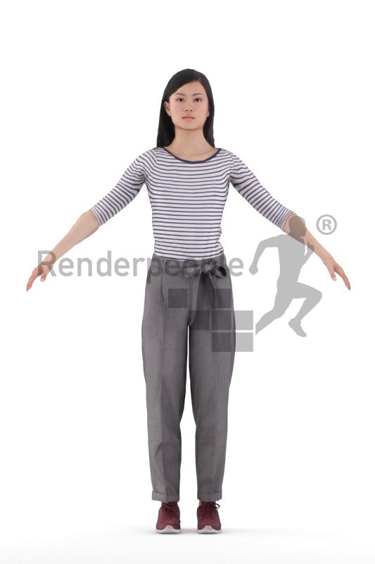 Rigged 3D People model for Maya and Cinema 4D – asian woman in smart casual loook