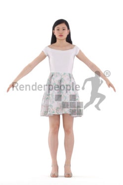 3d people casual, asian woman rigged