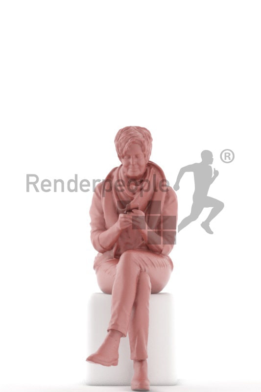 3d people casual, best ager woman sitting and holding her phone