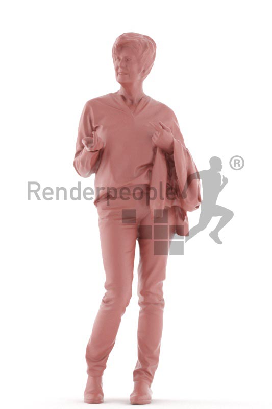 3d people casual, best ager white 3d woman standing debating