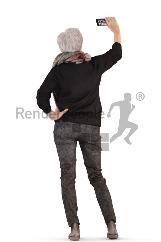 3d people casual, best ager white 3d woman standing, taking a selfie
