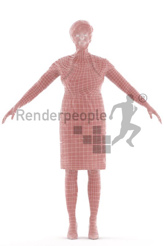 3d people rigged, elderly woman standing in a-pose