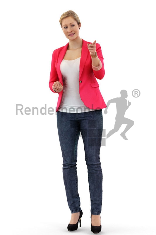 3d people business, blond white 3d woman pointing with her finger
