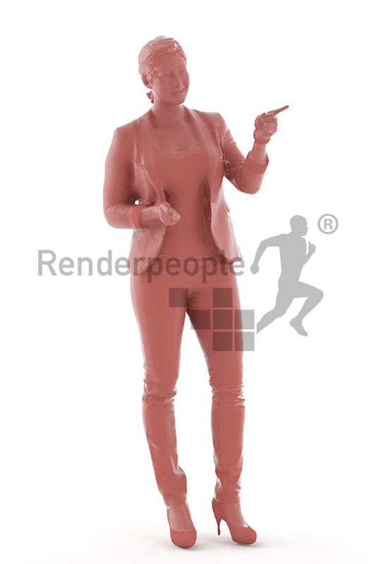3d people business, blond white 3d woman pointing with her finger
