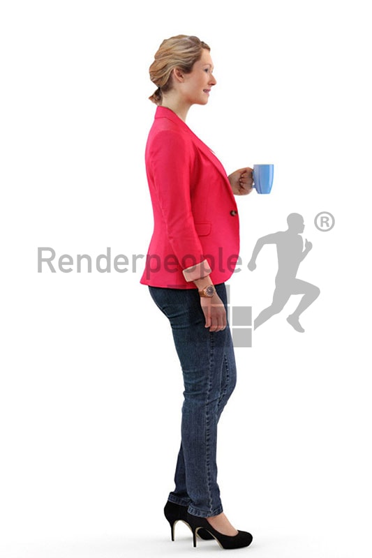 3d people business, blond white 3d woman with a cup