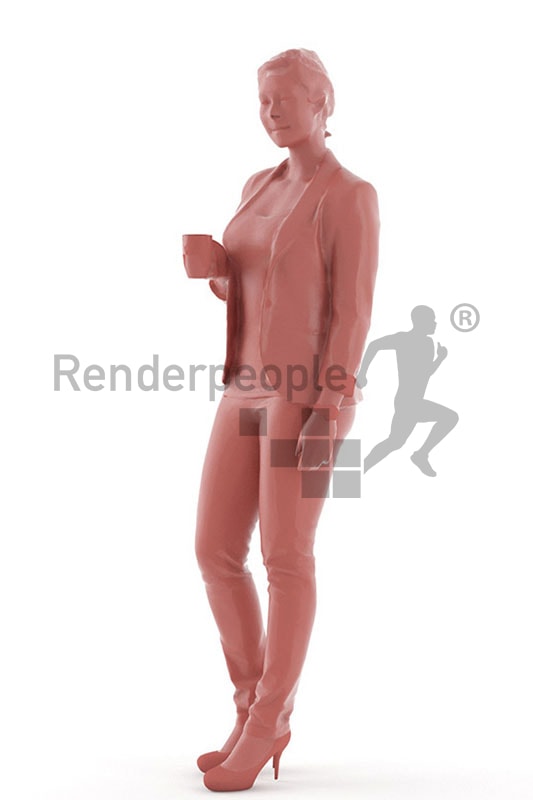 3d people business, blond white 3d woman with a cup
