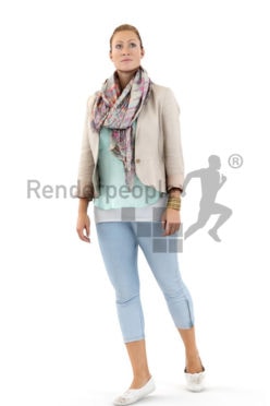 3d people casual, blond white 3d woman walking