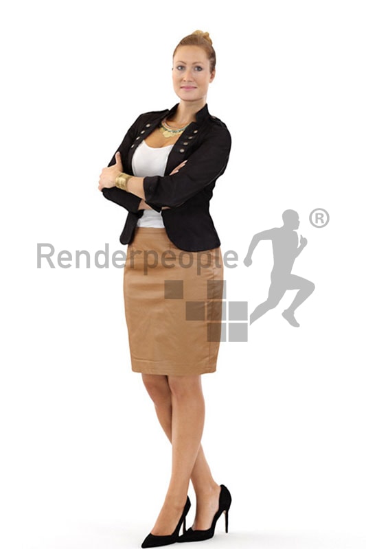 3d people business, blond white 3d woman folding her arms