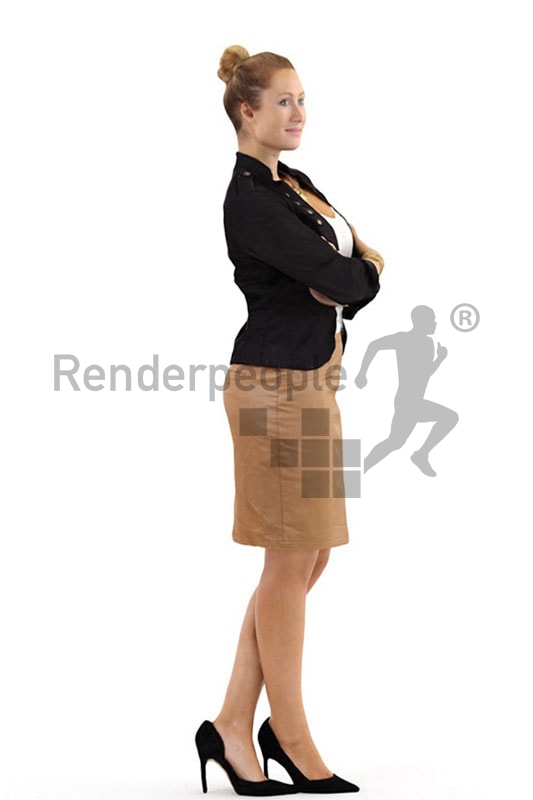 3d people business, blond white 3d woman folding her arms