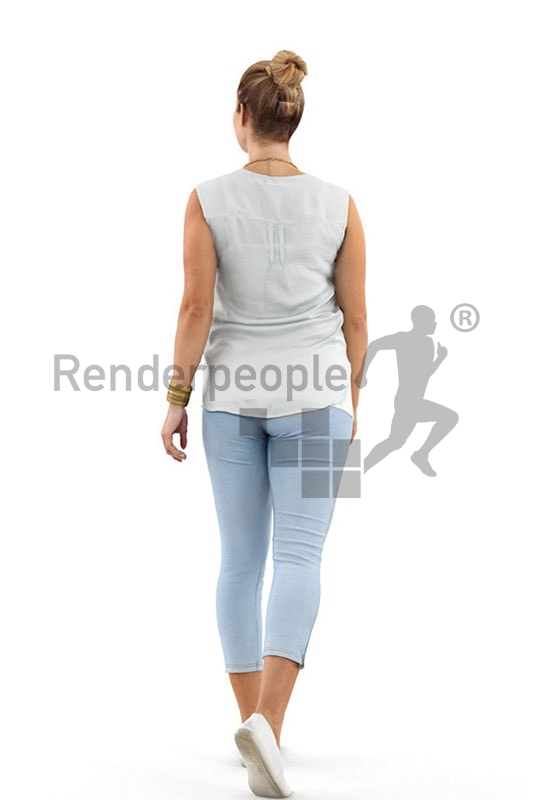 3d people casual, blond white 3d woman walking