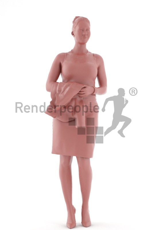 3d people business, blond white 3d woman standing and holding her blazer