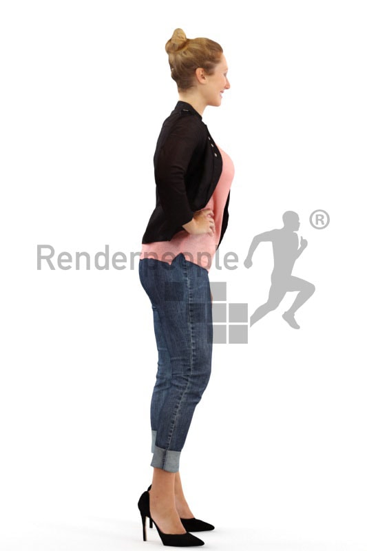 3d people casual, blond white 3d woman standing and smiling