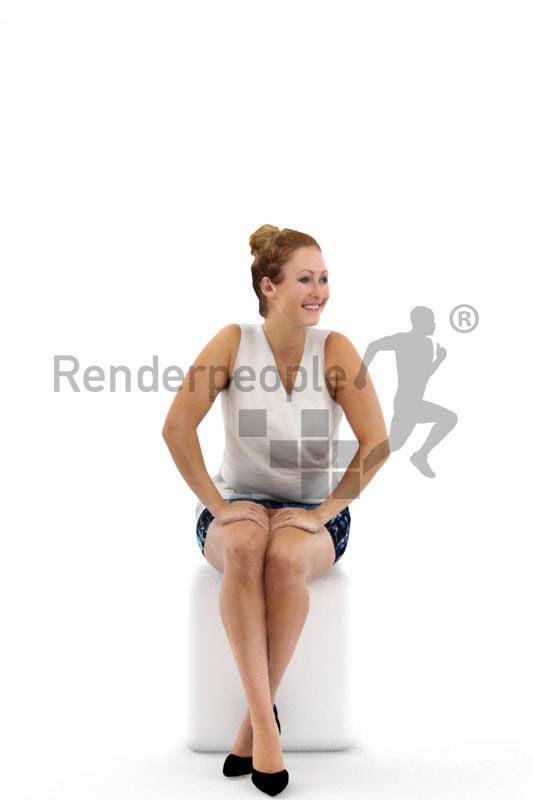 3d people casual, blond white 3d woman sitting