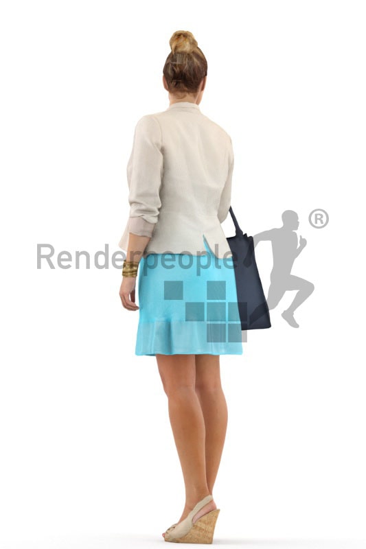 3d people casual, white 3d woman standing and holding her bag
