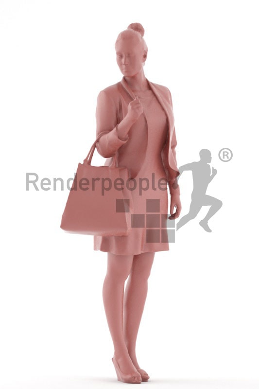 3d people casual, white 3d woman standing and holding her bag