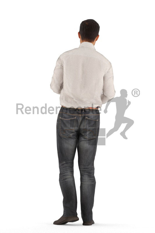 Animated 3D People model for visualization – asian man in smart casual look, standing and talking