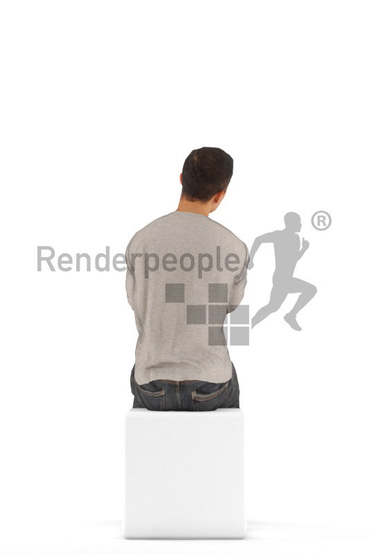 Animated 3D People model for Unreal Engine and Unity – asaian man in logsleeve, sitting