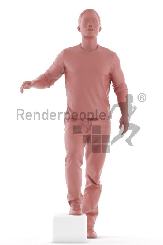 Posed 3D People model for renderings – casual dressed asian, walking upstairs