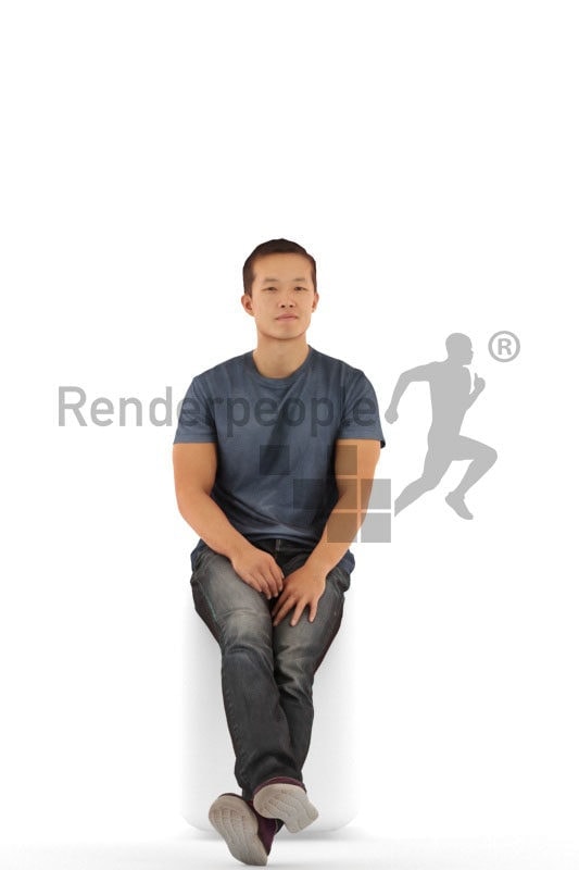 Realistic 3D People model by Renderpeople – asian male in daily outfit, sitting