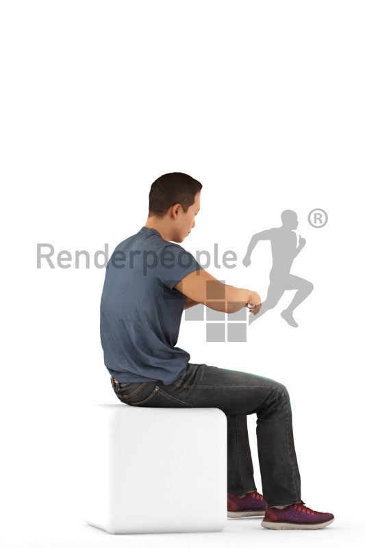Photorealistic 3D People model by Renderpeople – asian man sitting and dining