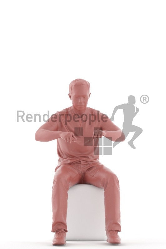 Photorealistic 3D People model by Renderpeople – asian man sitting and dining