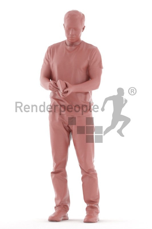Posed 3D People model for visualization – asian man looking into his wallet, casual