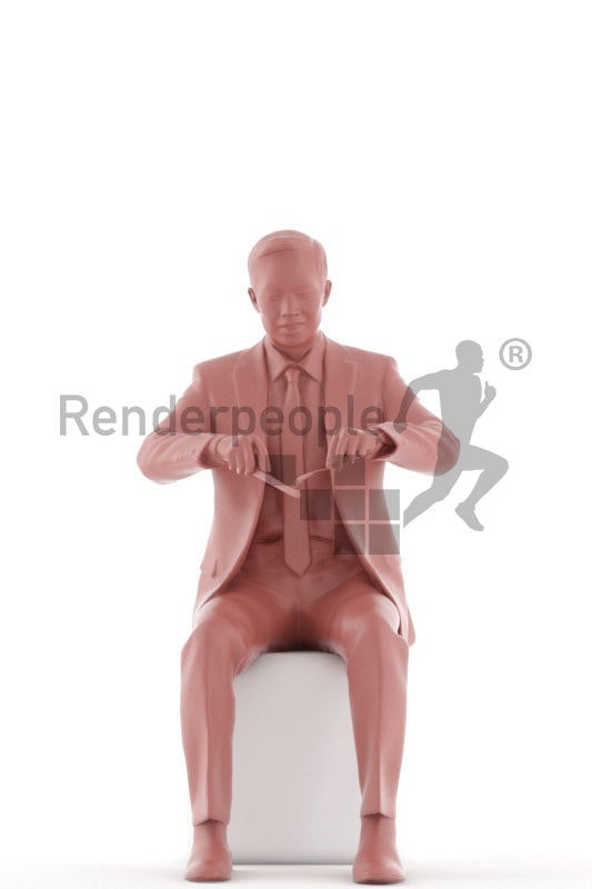 Photorealistic 3D People model by Renderpeople – asian male in business look, sitting and eating
