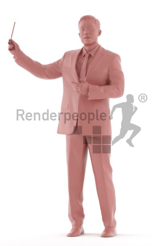 Posed 3D People model for visualization – asian man in office clothing, doing a presentation