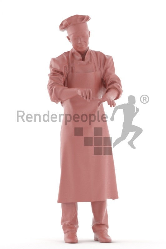 3D People model for 3ds Max and Sketch Up – asian male cook, standing and chopping something