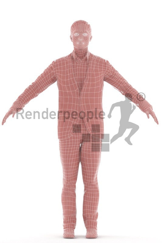 3d people business, asian rigged man in A Pose