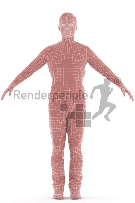 3d people casual, rigged asian man in A Pose
