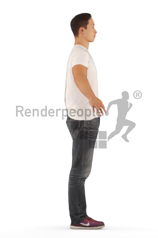 3d people casual, rigged asian man in A Pose