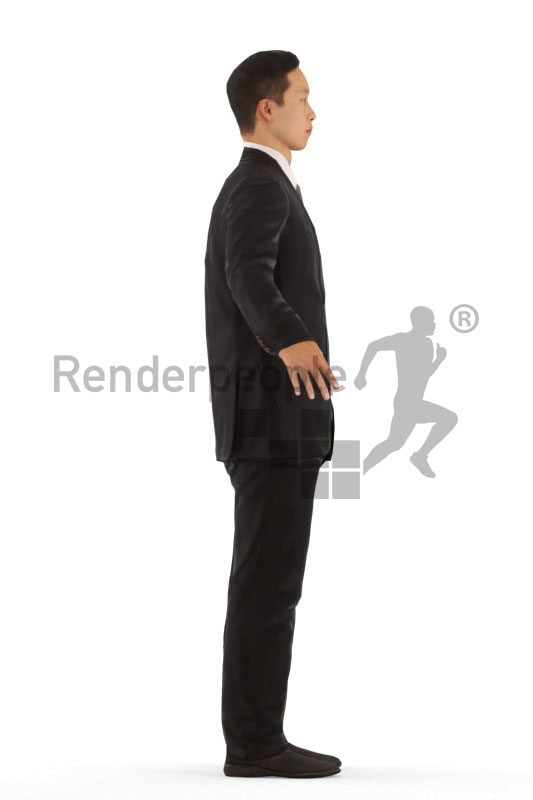 3d people business, asian rigged man in A Pose