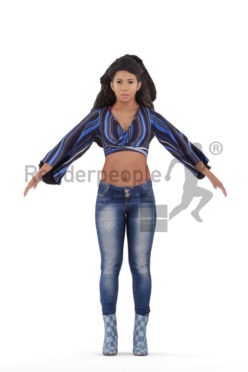 3d people casual, black 3d woman rigged