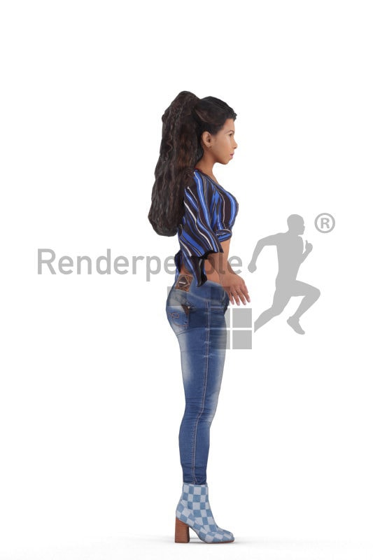 Rigged human 3D model by Renderpeople, black woman, casual