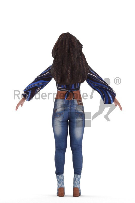 Rigged human 3D model by Renderpeople, black woman, casual