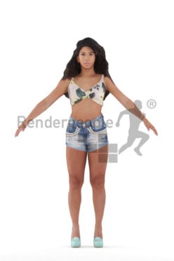 Rigged 3D People model for Maya and 3ds Max – black woman in casual summer clothes