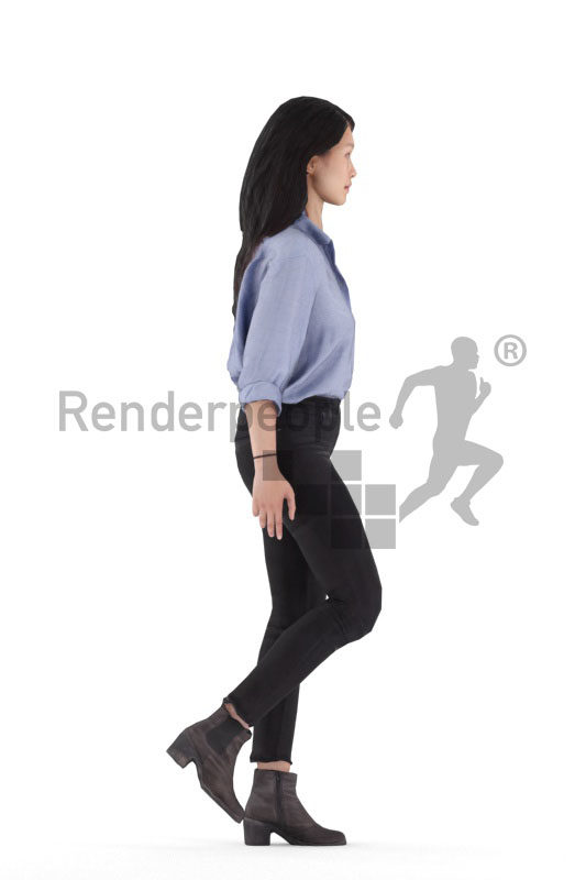 3d people smart casual, 3d asian woman, walking animated