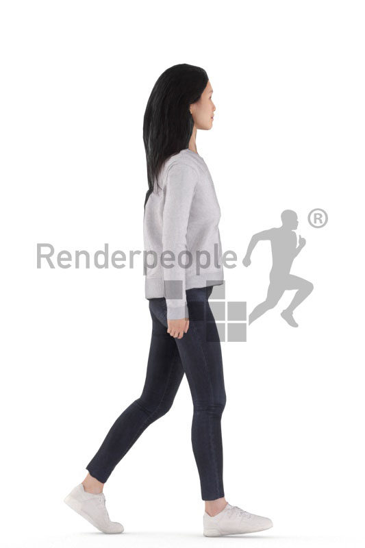 Animated 3D People model for realtime, VR and AR – asian woman in casual look, walking