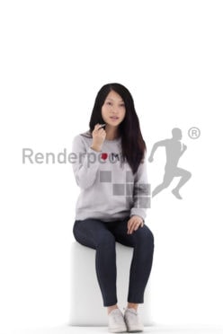 3d people casual, asian 3d woman sitting and eating