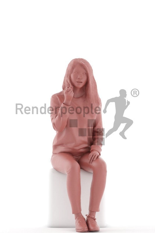 3d people casual, asian 3d woman sitting and eating