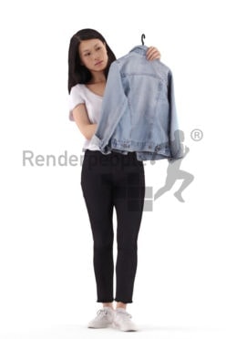 3D People model for 3ds Max and Blender – asian woman in daily outfit, looking for a jacket in the mall