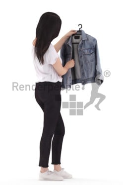 3D People model for 3ds Max and Blender – asian woman in daily outfit, looking for a jacket in the mall