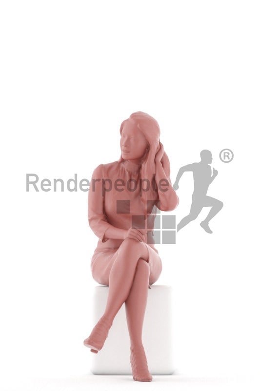 Photorealistic 3D People model by Renderpeople – asian woman in event/ business clothing, sitting