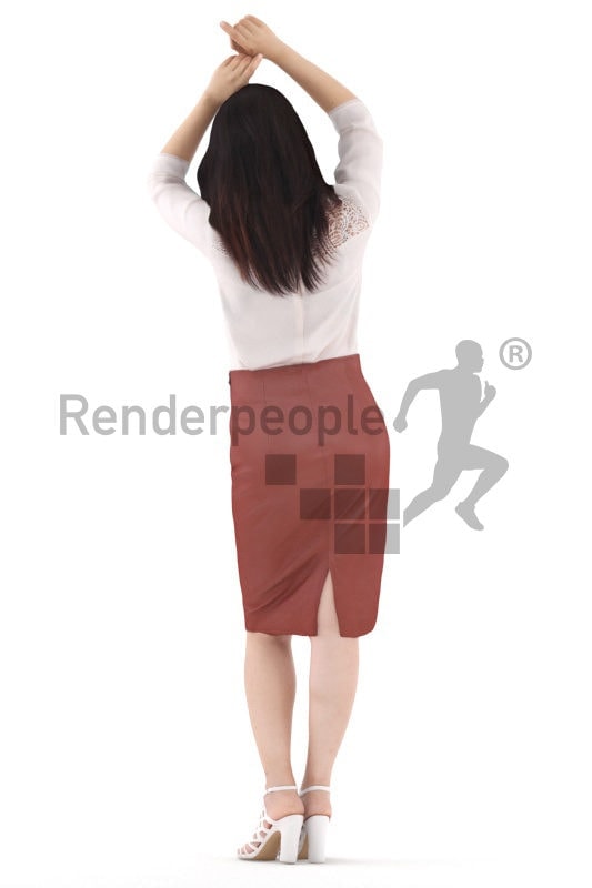 Photorealistic 3D People model by Renderpeople – asian woman in event dress, dancing